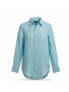 Talbots Women’s Aqua Linen Button-Up Long-Sleeve Shirt Lightweight Casual Size M